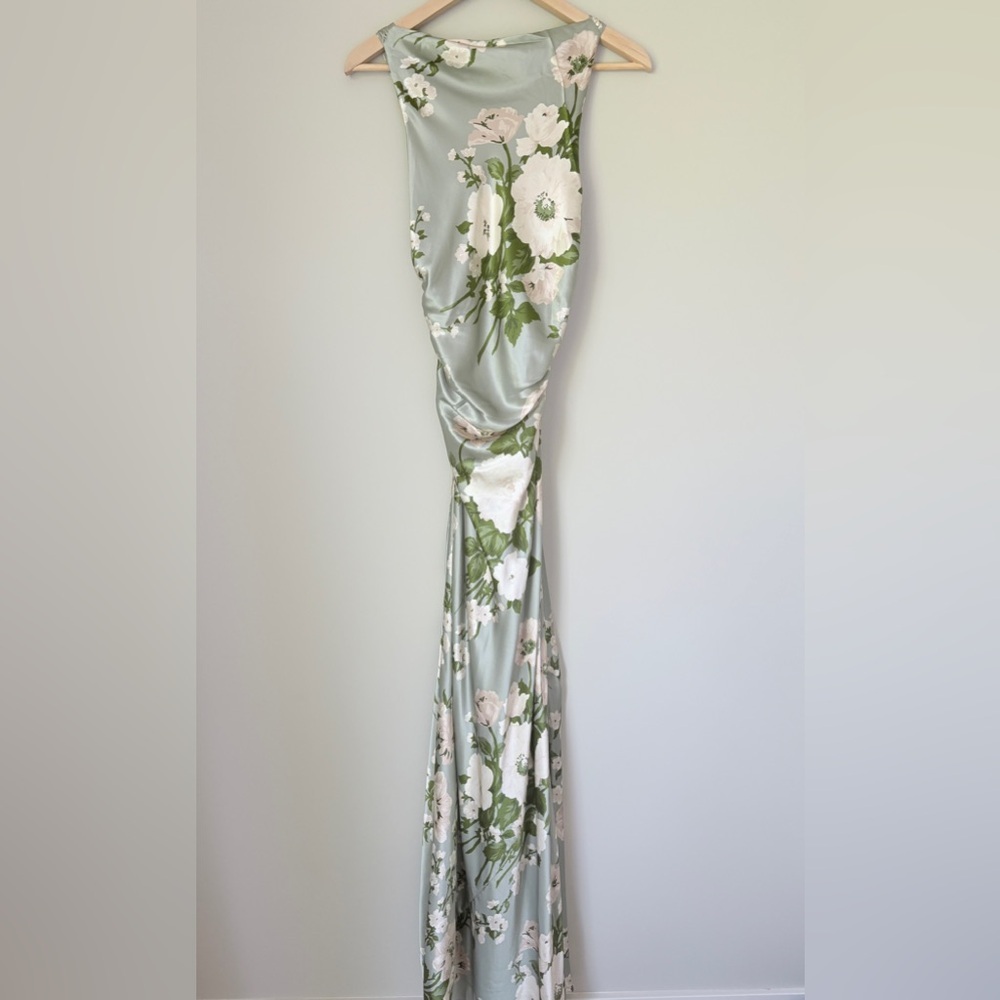 NEW Reformation Anaiis Long Silk Dress Tarragon Green Floral | size 4 - Picture 7 of 14